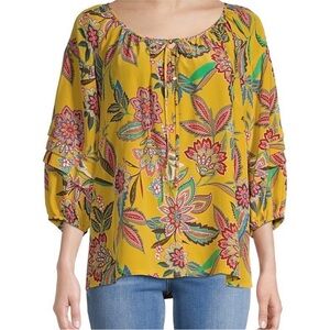 Johnny Was Jade Anka Floral Silk Peasant Blouse SZ L EUC